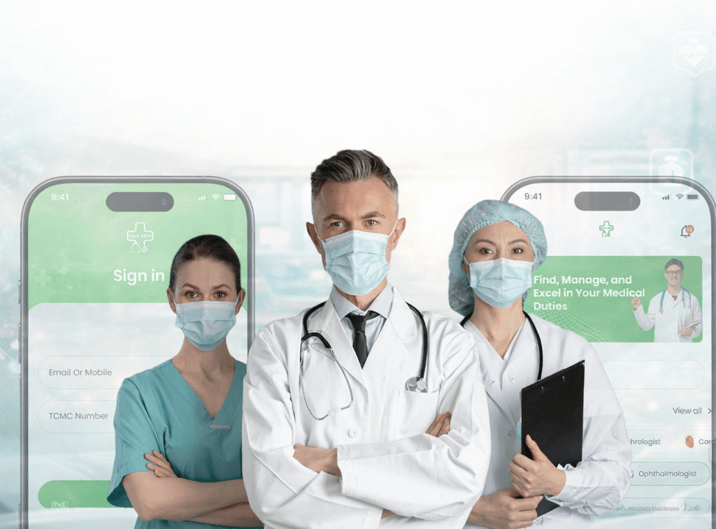 Healthcare professionals and app interface