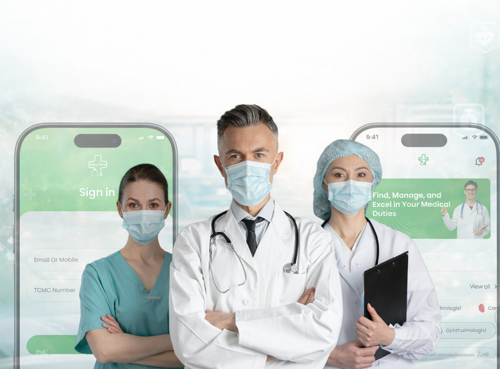 Healthcare professionals and app interface